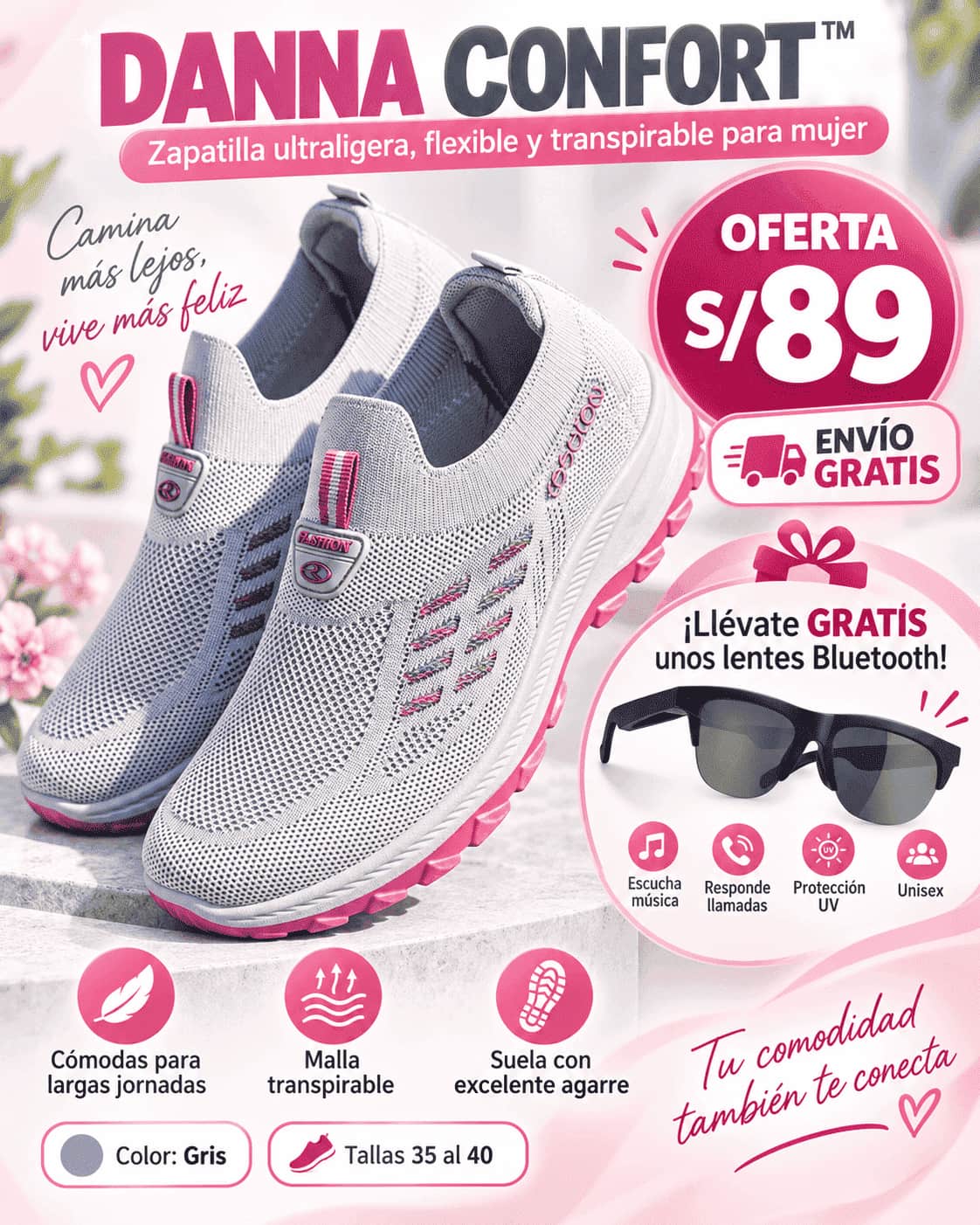 DANNA CONFORT - Zapatilla Ultraligera  + Lentes Bluetooth GRATIS 🎁