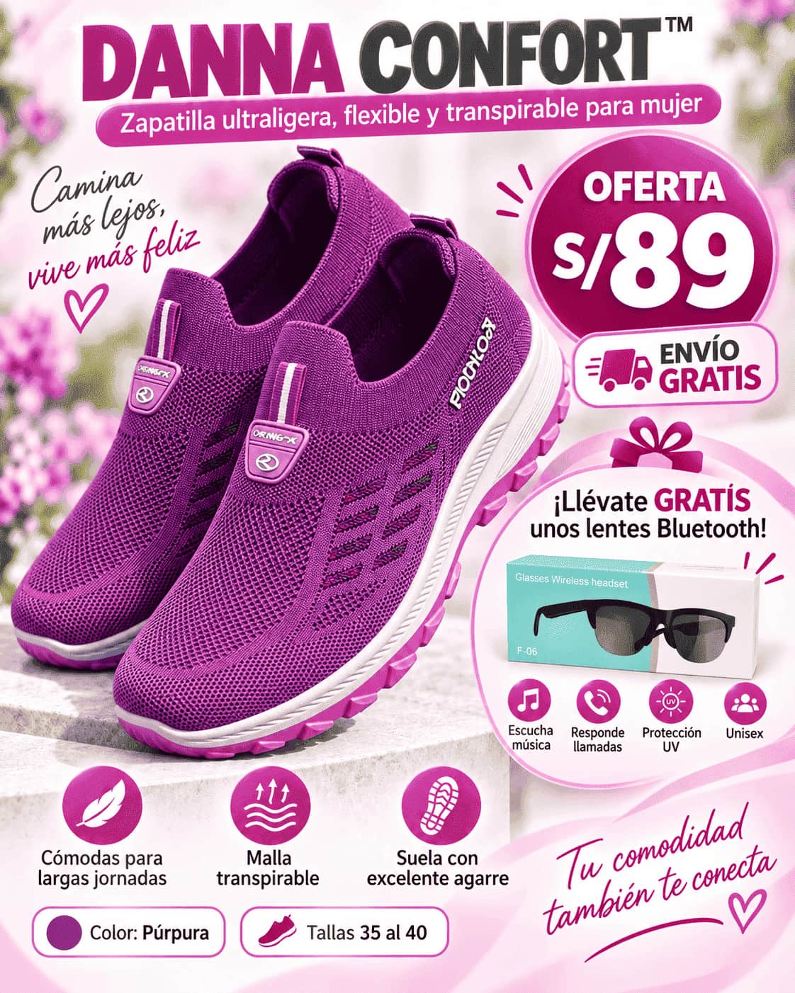 DANNA CONFORT - Zapatilla Ultraligera  + Lentes Bluetooth GRATIS 🎁