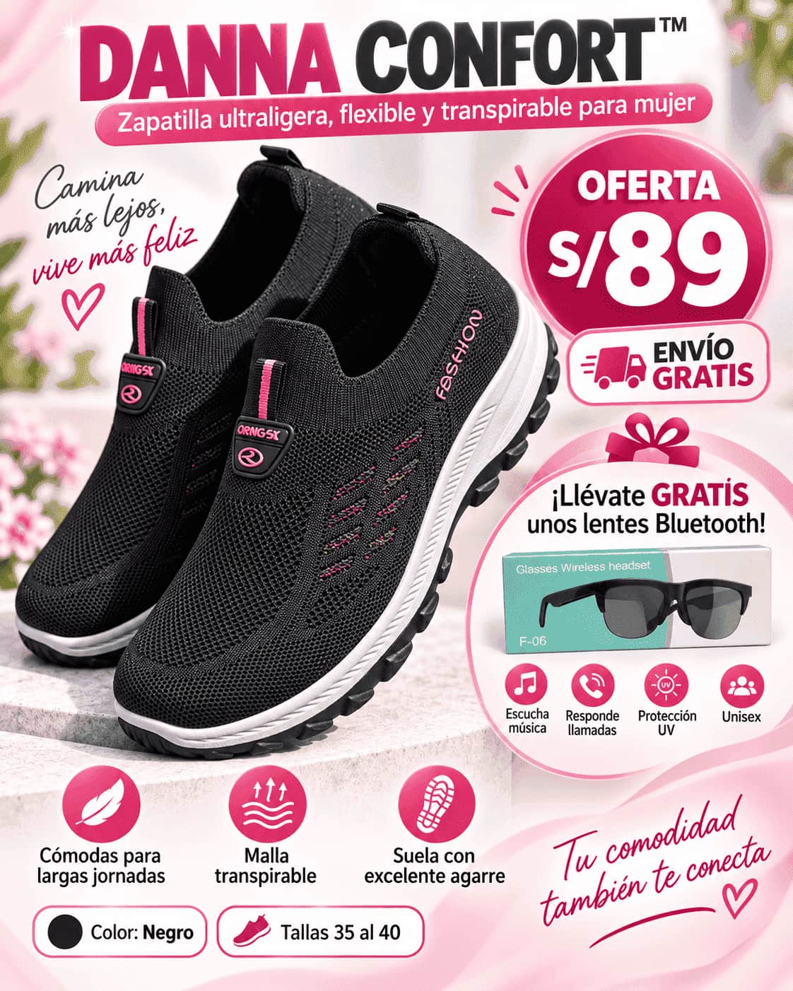 DANNA CONFORT - Zapatilla Ultraligera  + Lentes Bluetooth GRATIS 🎁